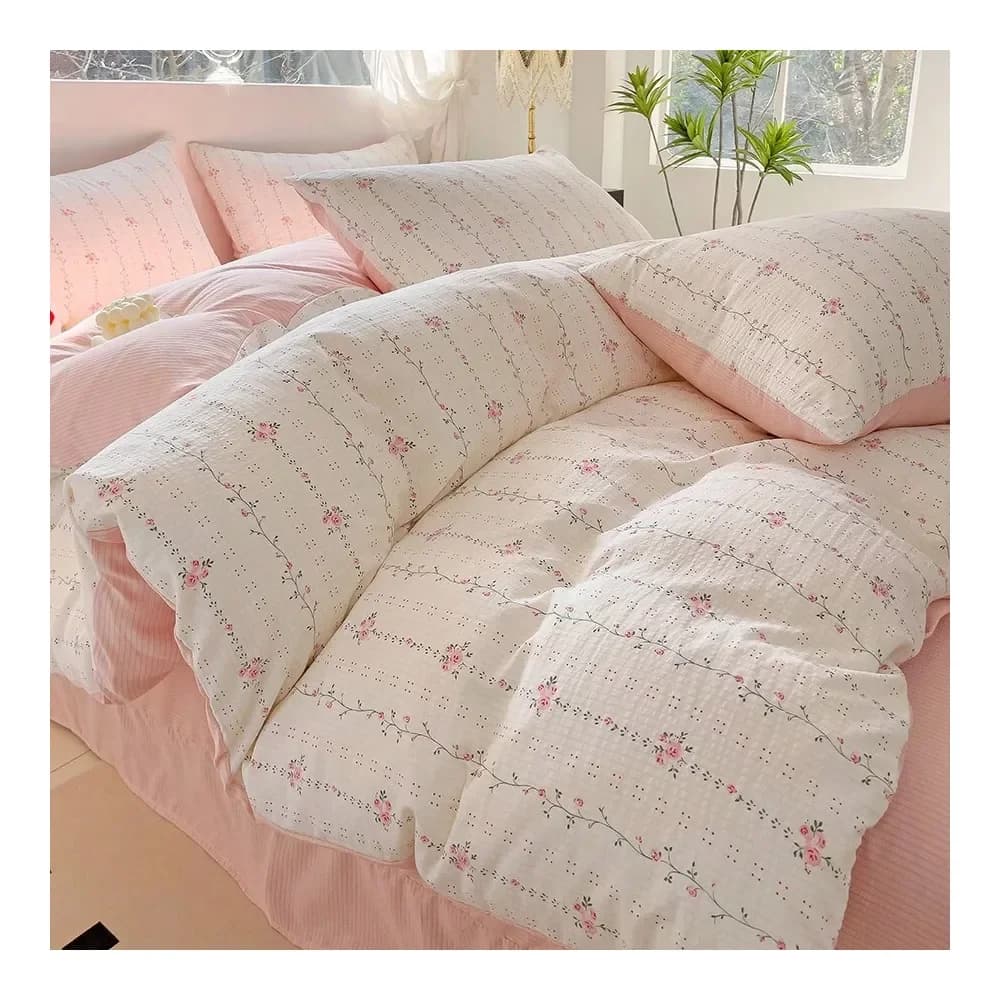 Set di Biancheria da Letto in Poliestere 100% con Stampa Floreale a Rose, 2 Federe e 1 Copripiumino
