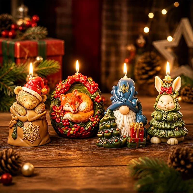 Christmas Fox, Rabbit, Bear and Dwarf Silicone Resin Mould, DIY Casting Mold for Aromatherapy Candles, Plaster and Epoxy Cute
