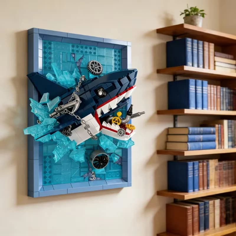 Set di Blocchi da Costruzione 3D Serie Animali Squalo, da Appendere al Muro o Posizionare su un Tavolo, Modello Artistico 3D Fai-da-Te, Ornamento Elegante per la Casa, Materiale ABS Durevole, Regalo Perfetto per Natale, Halloween, Ringraziamento e Compleanni