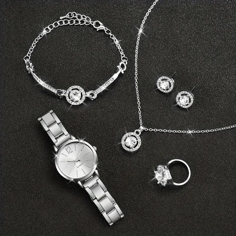 Elagant Watches Women's Casual Simple Stainless Steel Strap Quartz Watches Women's Love Bracelet 2 Pieces Set Wrist Watch With Tempering Montre Femme