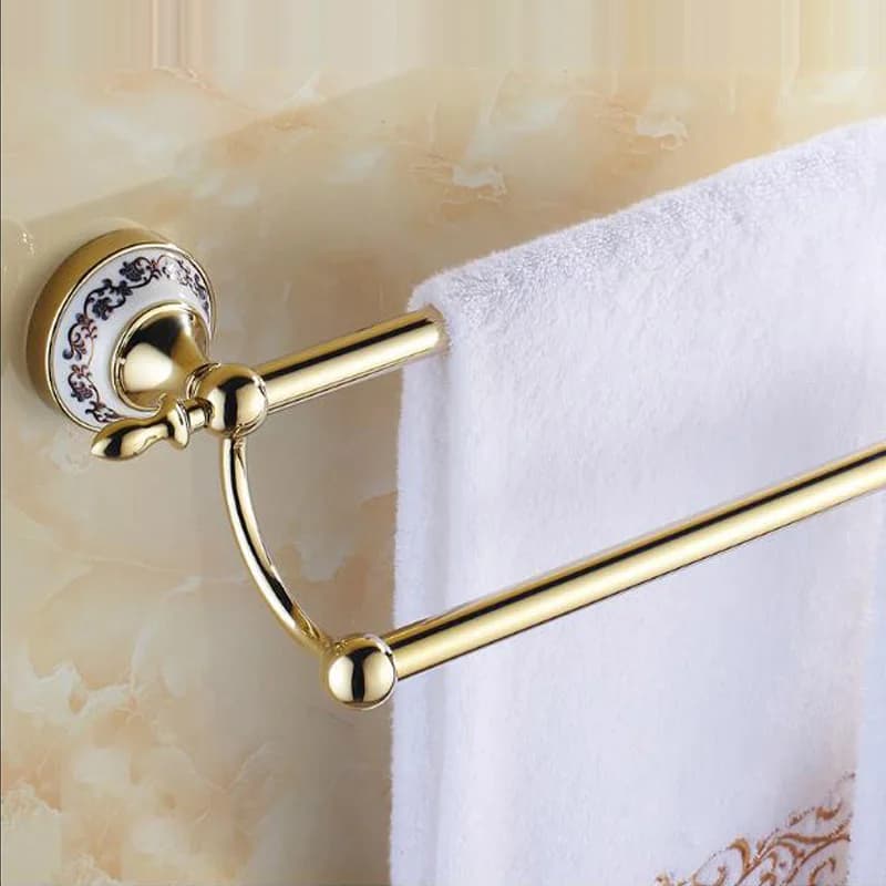 Portasciugamani doppio dorato, portasciugamani da bagno a parete in acciaio inossidabile, organizer per mensola da bagno a 2 binari