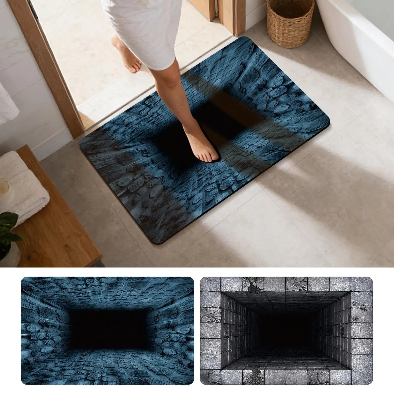 Tappeto con illusione ottica 3D Tappetino antiscivolo ad asciugatura rapida Tappetino con design a foro 80x50 cm per soggiorno Decorazioni per feste domestiche
