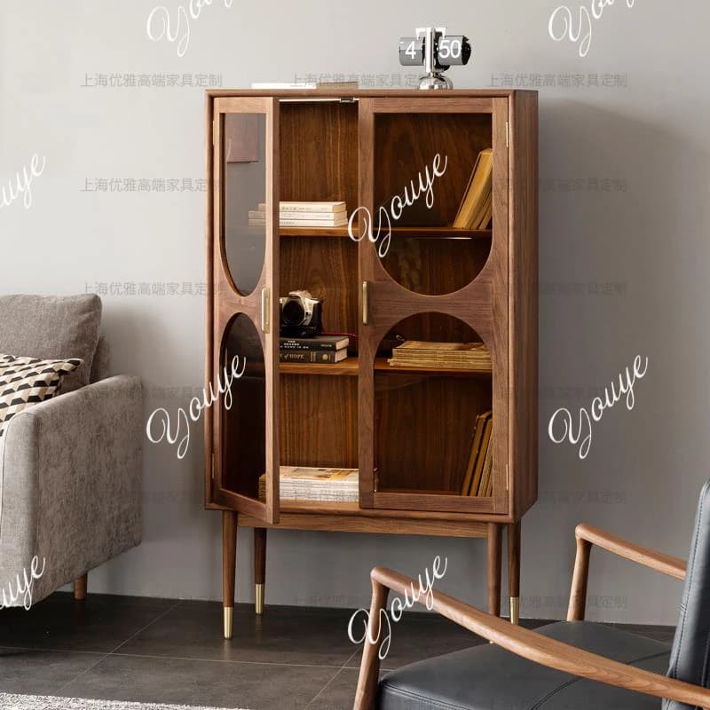 SX Armadietto da vino giapponese nordico contro la porta in vetro a parete con lampada da esposizione Libreria in legno massello di frassino Armadietto laterale da pranzo