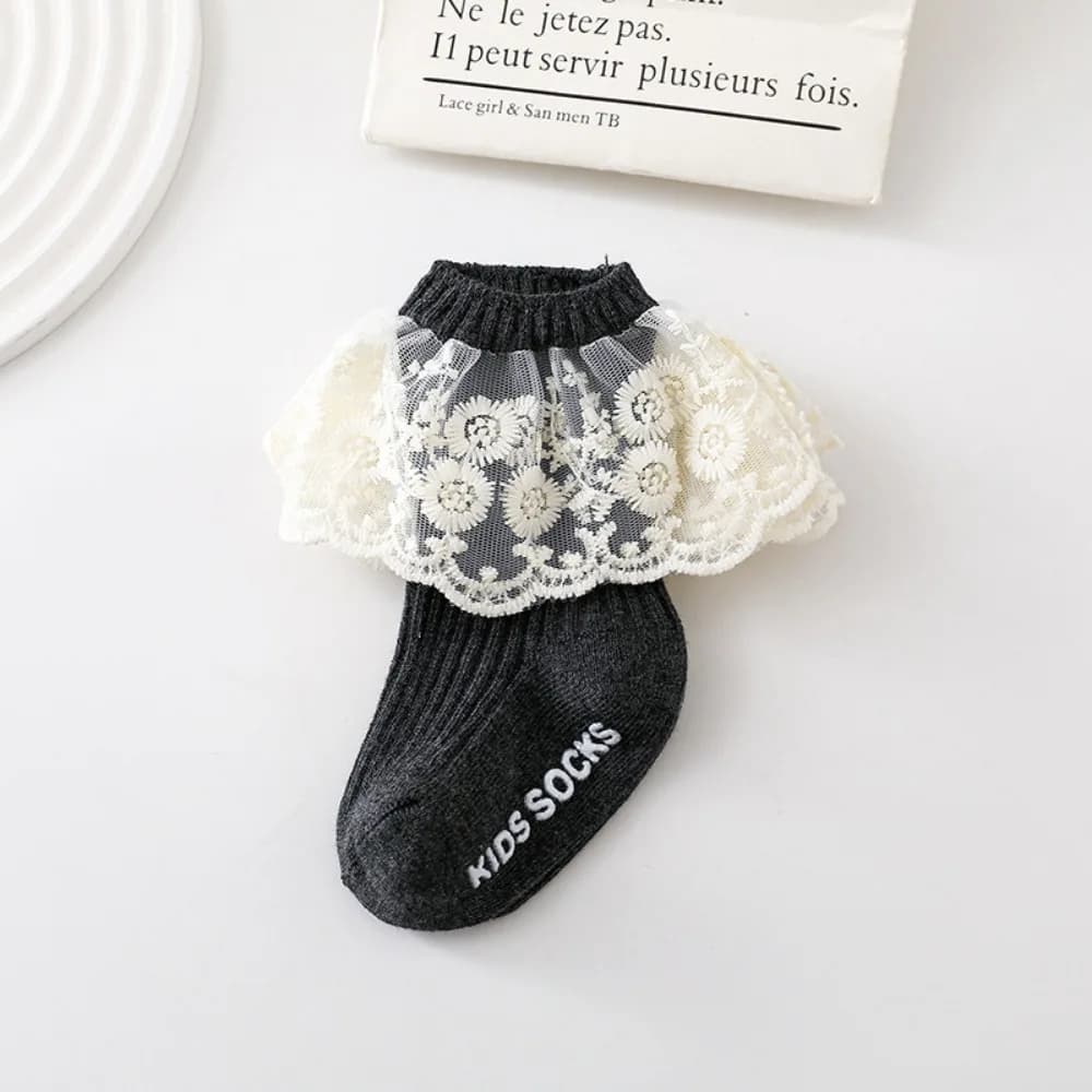 Combed Cotton Toddler Lace Trim Socks Multi-Color Non-Slip Princess Socks Breathable Infant Ruffle Socks Toddler Wear