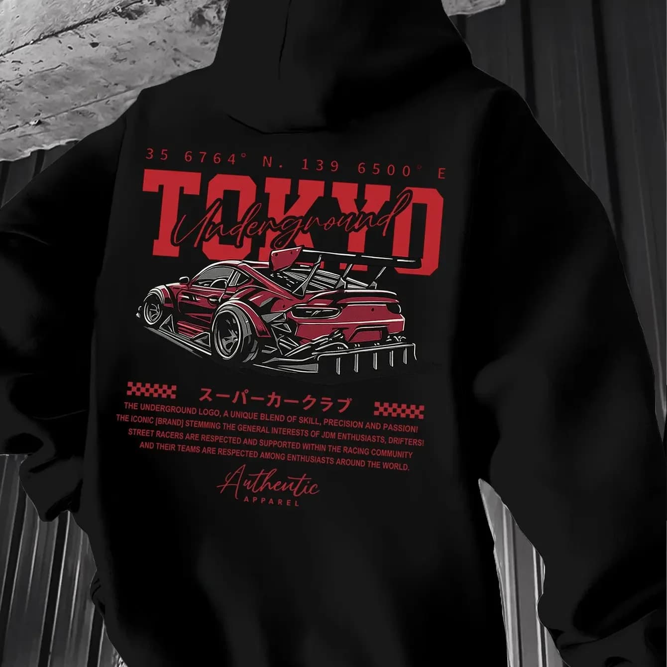 Men White Pullover Hoodie Vintage Tokyo Underground Widebody Sport Car JDM Drift Racing Graphic Casual Streetwear Top