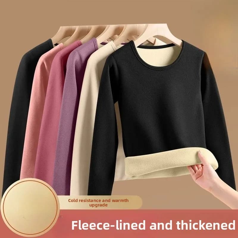 Girocollo autunno inverno da donna con fodera in velluto maglione addensato abbigliamento termico T-shirt a maniche lunghe camicia che tocca il fondo