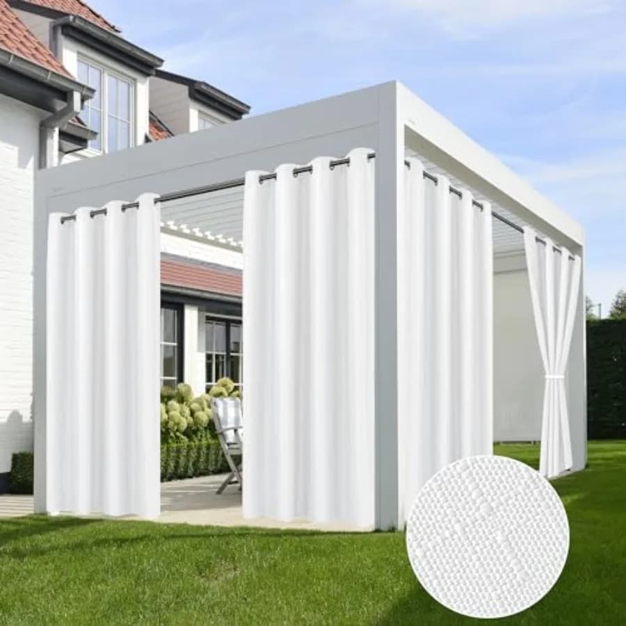 Outdoor patio curtains for pergola, porch, gazebo: 4-panel linen blend, waterproof and weatherproof, beige, 54 W x 84 L, privac