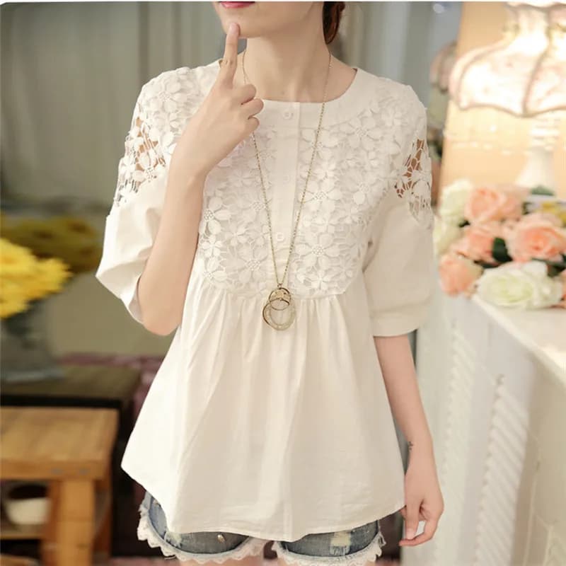 Abito Bianco in Pizzo per Ragazze, Stile Dolce e Casual, Vestito Slim Fit in Fibra di Poliestere