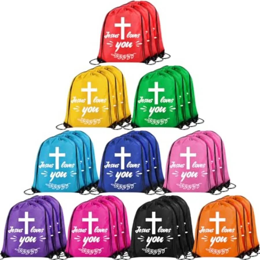 Zaino con coulisse 'Jesus Loves You' all'ingrosso, per vacanze, scuola biblica, regali religiosi cristiani, borsa per Operazioni Chri