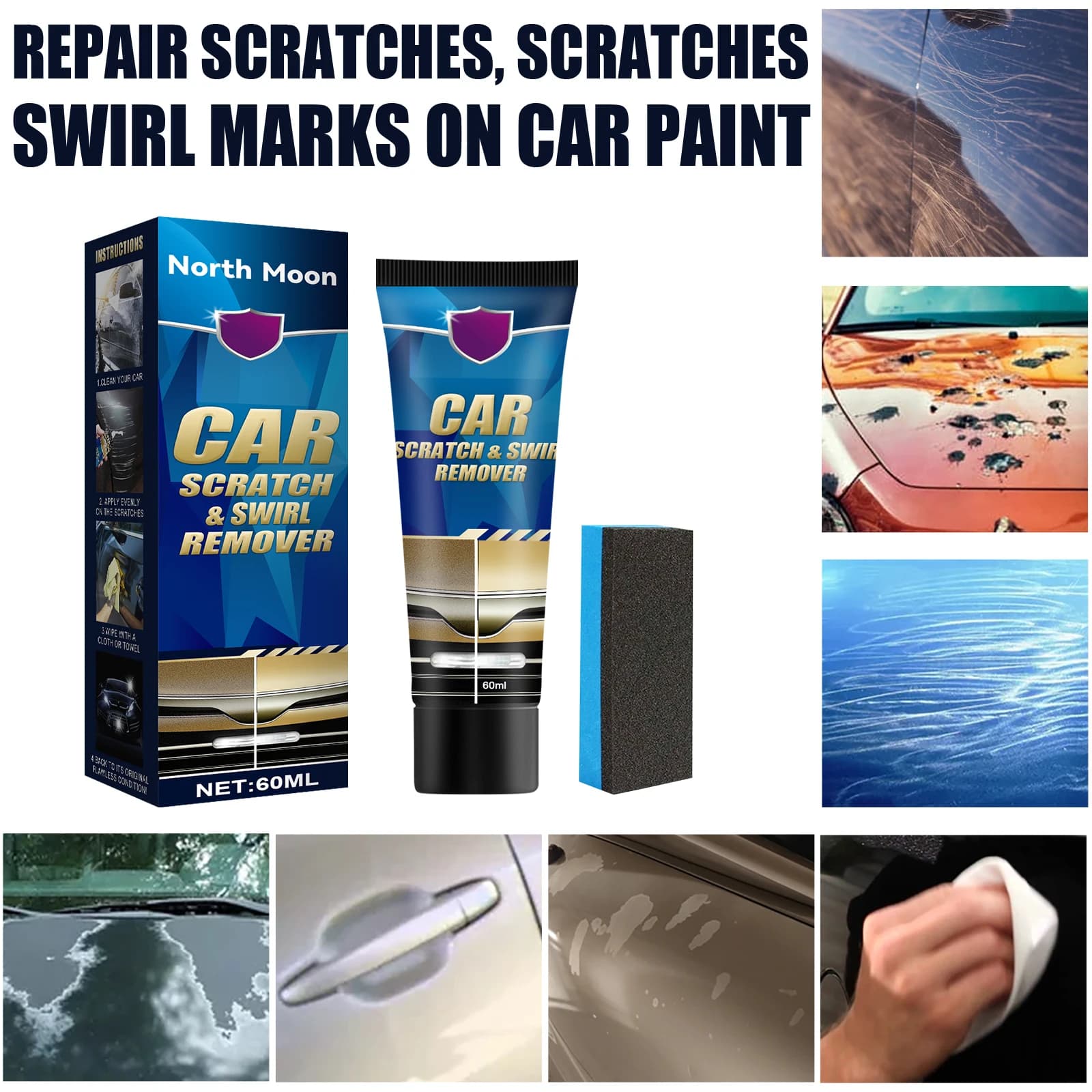 60ML Auto Scratch Mend Paste Vernice Manutenzione Riparazione Cura Spedizione Cera Sporco Tut Cleaner Strumenti Lucidatura Dettagli Durevole Universale