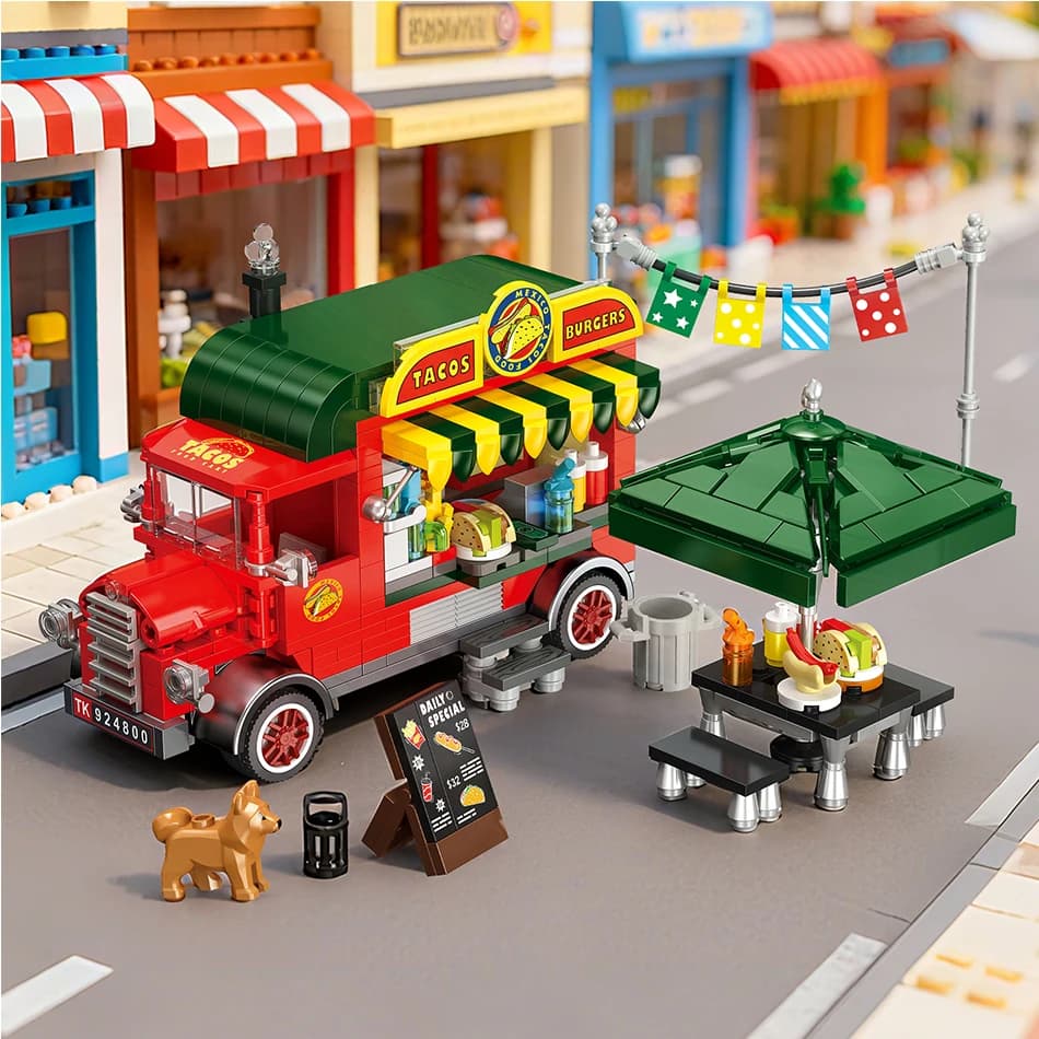 MOC messicano camion taco blocchi di costruzione esperienza distributore automatico di strada decorazione desktop fai da te regalo per adolescenti adulti compleanno di Natale