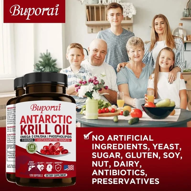 Integratore di Olio di Krill Antartico - Ricco di EPA e DHA, Estratto Naturale per Promuovere la Salute di Cervello e Articolazioni