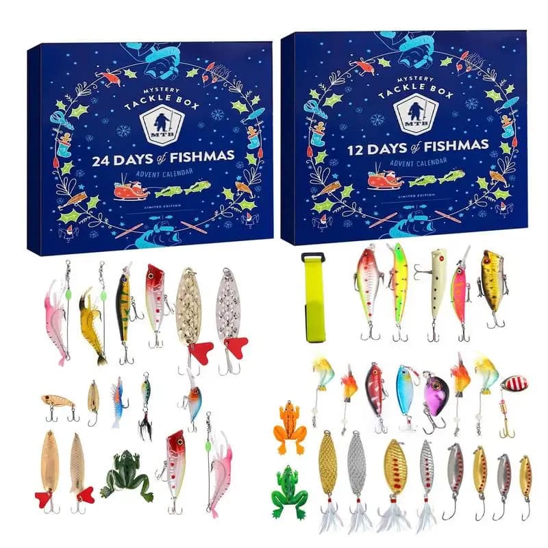 Christmas Advent Calendar Fishing equipment kit 24 pieces Calendar for countdown Fishing bait Surprise blind box Gift for father husband