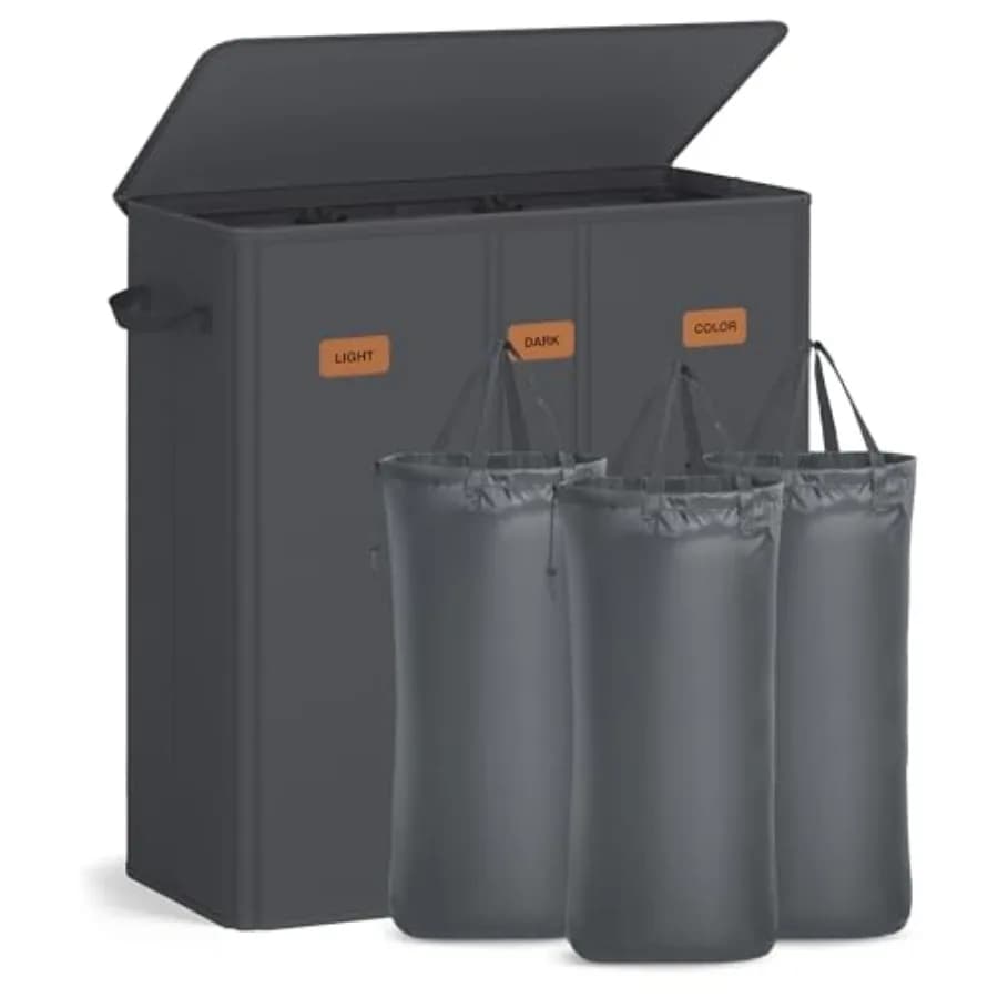 180 L Bucato Basket (47.6 Gallon) with 3 Parts, Cover, Labels and Bags Removable for Bedroom, Dark Grey