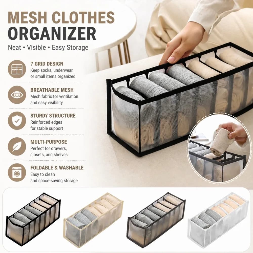 Underwear Drawer Organizer Storage Box Separated Grids Jeans Bra Socks Organizer Foldable Drawer Organizer