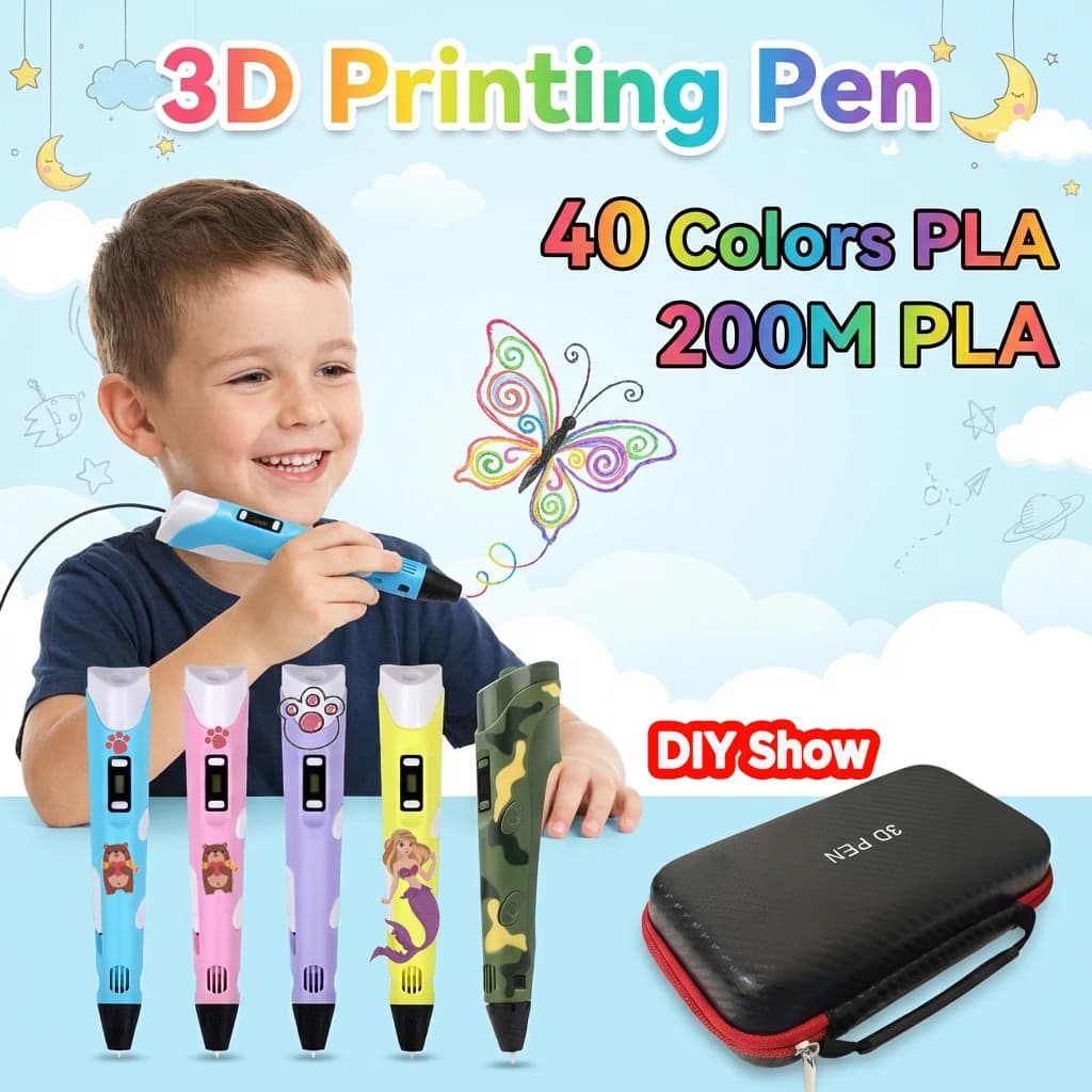 New 3D printing pen, DIY drawing pen for children, PLA filament with travel case, birthday gift, Christmas, for children and girls