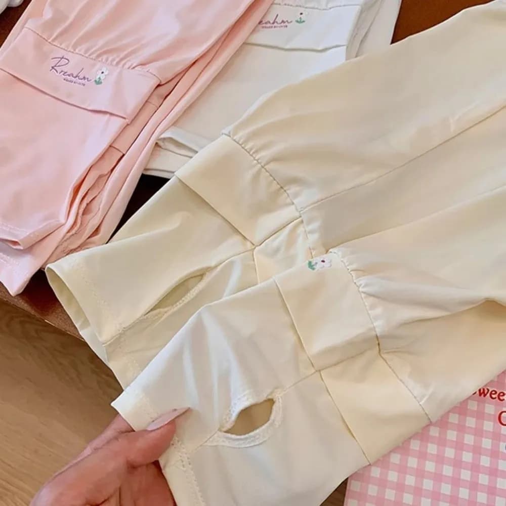 Cute Flower Embroidered Long Ice Silk Sleeves Loose Elastic Sunscreen Arm Covers Thin UV Insulation Cycling Gloves Women/girls