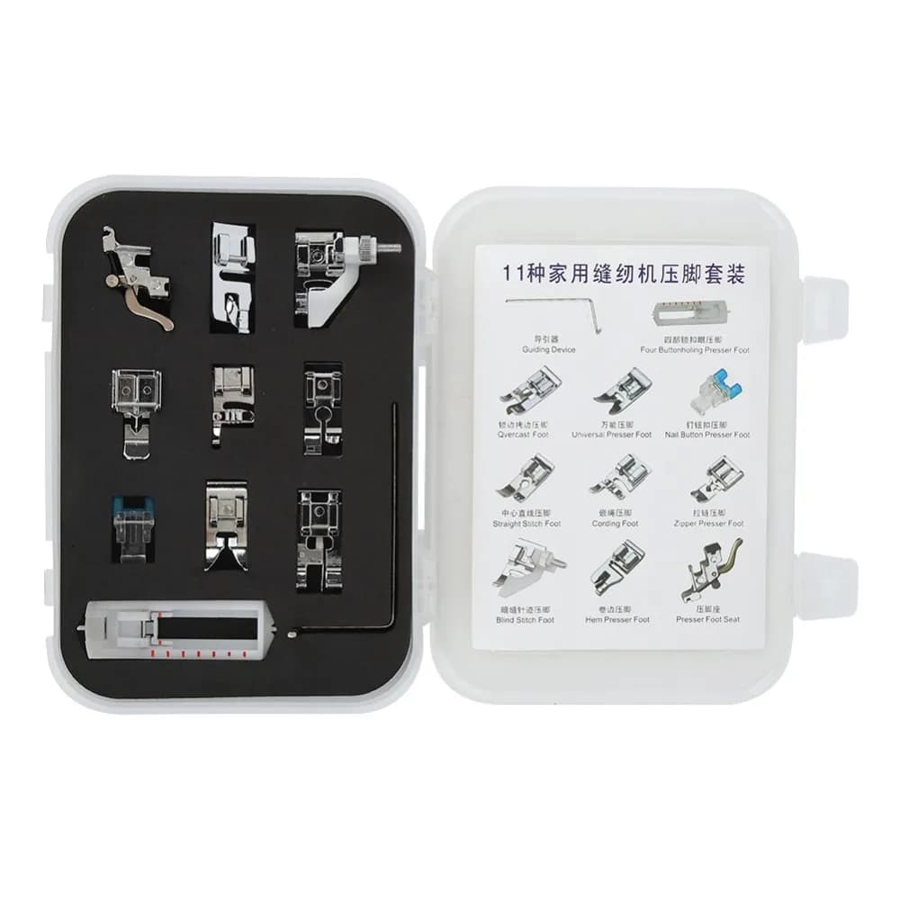 11Pcs Alloy Sewing Machine Presser Foot Silver 13.82*18.2cm Embroidery Presser Foot Multifunctional Sewing Accessories