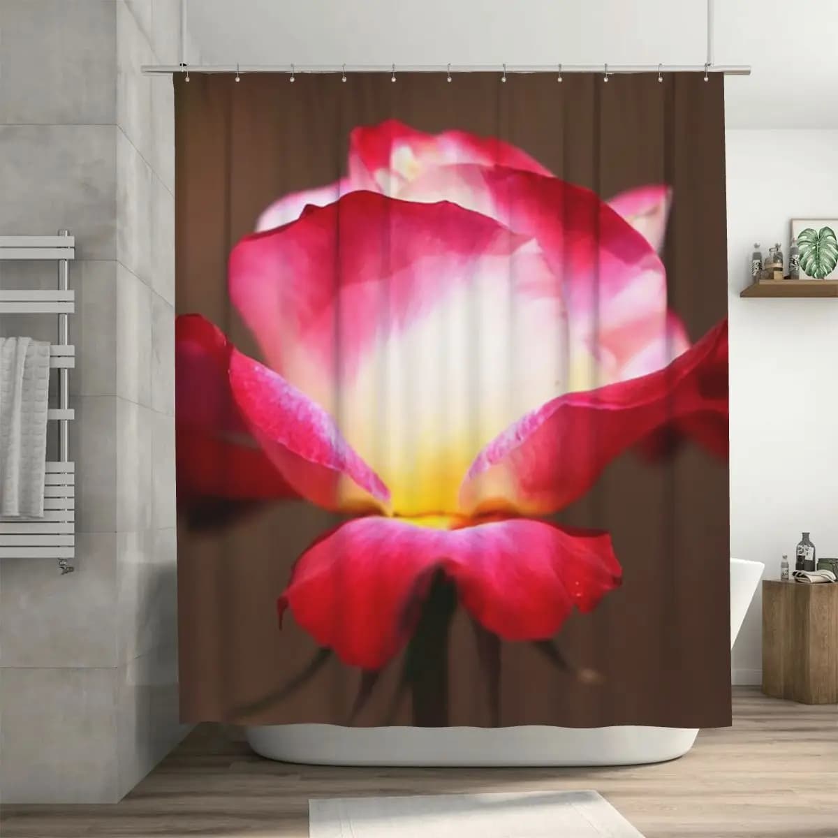 Tenda da doccia con rose rosse, tende da bagno impermeabili in poliestere con ganci