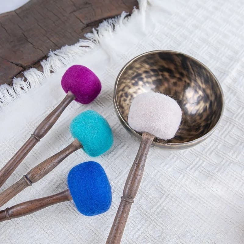 Wool Felt Singing Bowl Mallet Wooden Handle Sound Bowl Knocking Sticks Handmade Colorful Percussion Instrument Accessories