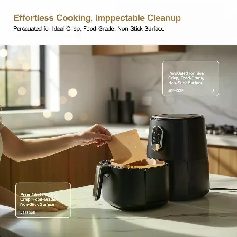 Fogli per Friggitrice ad Aria, 100 Pezzi Quadrati, Carta da Forno Antiaderente Perforata per Cuocere, Cucinare, Arrostire, Resistente all'Olio, Usa e Getta