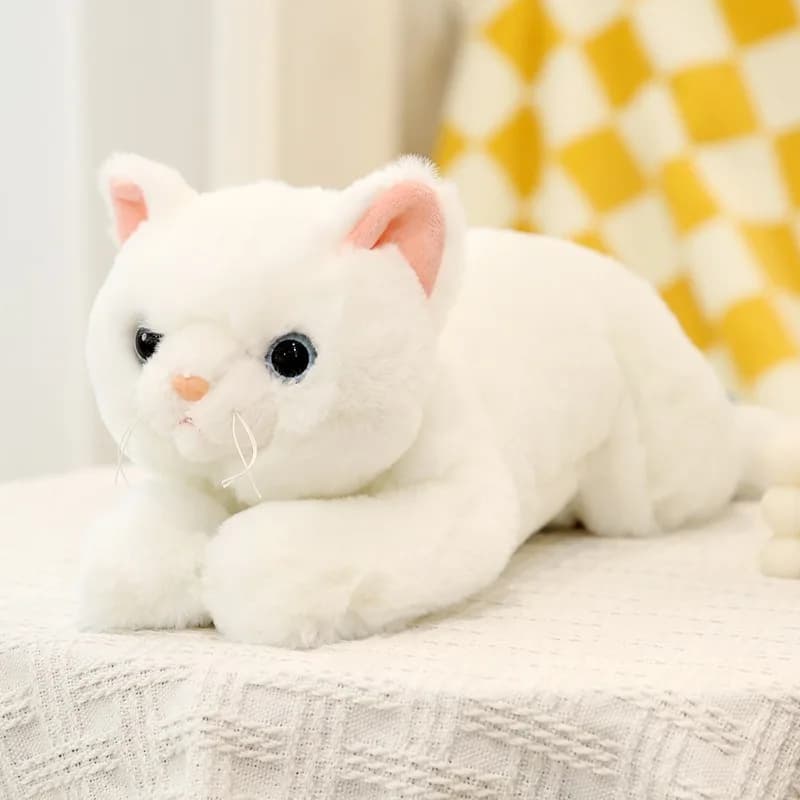 Cuscino in peluche per bambini Simpatico gatto bambola di peluche Simulazione gatto Cuscino per gatti Ragazza Compleanno Festival Regalo Simulazione morbida Animale Bianco