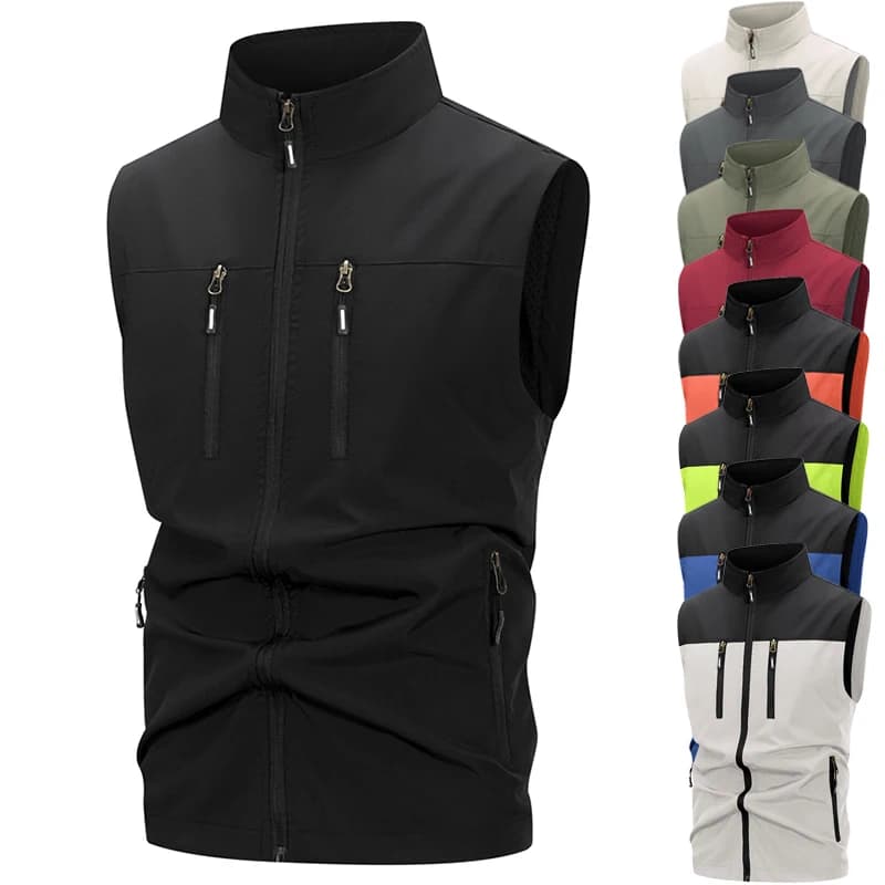Gilet softshell leggero da uomo con tasche con cerniera Giacca senza maniche antivento per escursioni, golf, capispalla da esterno