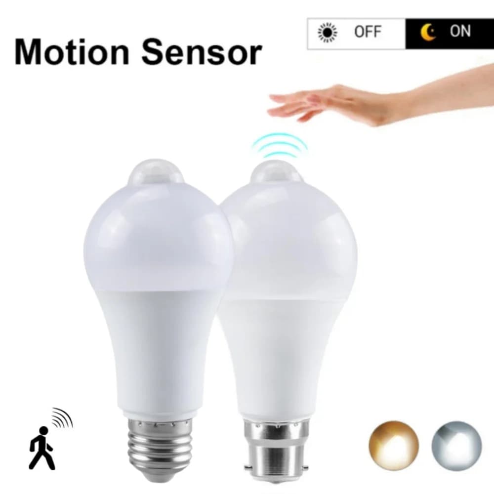 Lampadina LED con sensore di movimento PIR 12W 18W 220V 110V Lampadina intelligente Attivata dal movimento ON/OFF Lampada per luci domestiche con sensore di movimento