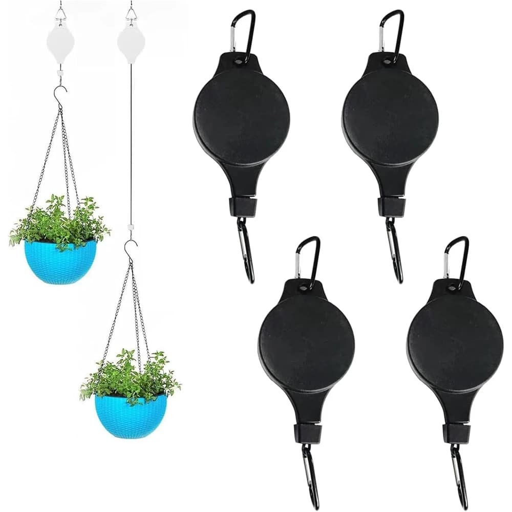 Supporto a carrucola retrattile per piante con gancio per appendere cesti di fiori, vasi da giardino, mangiatoie per uccelli, altezza facilmente regolabile