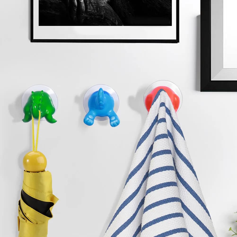 12Pcs Animal Tail Hooks Suction Cup Strong Stick Wall Hanger Kitchen Bathroom Organizer Adhesive Cartoon Style Easy Install