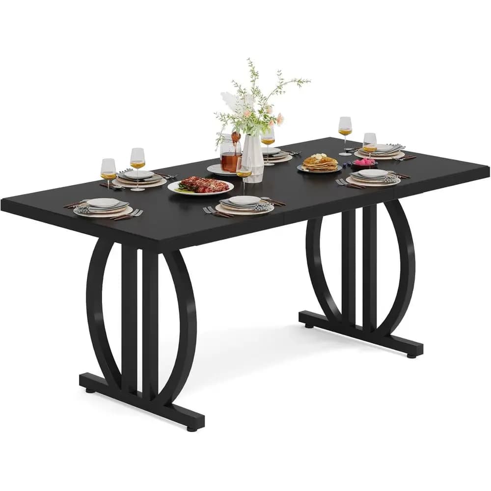 Tavolo da Pranzo per 4-6 Persone, Grande Tavolo da Cucina Circolare da 160 cm con Gambe Geometriche, Tavolo Unico per Cucina e Sala da Pranzo