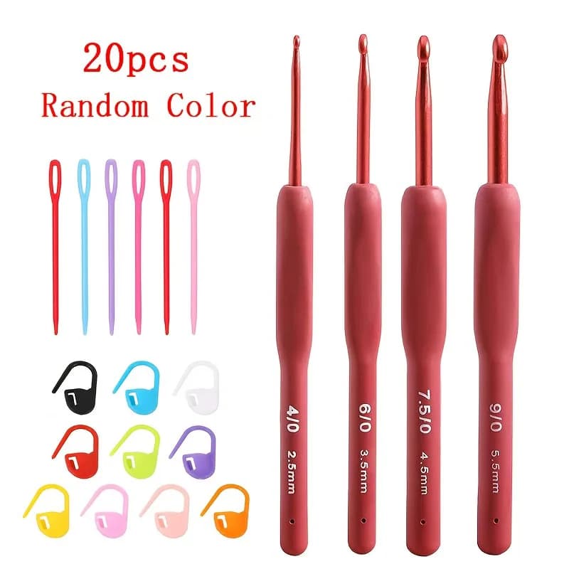 Ergonomic Soft Grip Crochet Hooks Kit 20Pcs 2.5-5.5mm Knitting Needles with Stitch Markers & Large Eye Sewing Needles