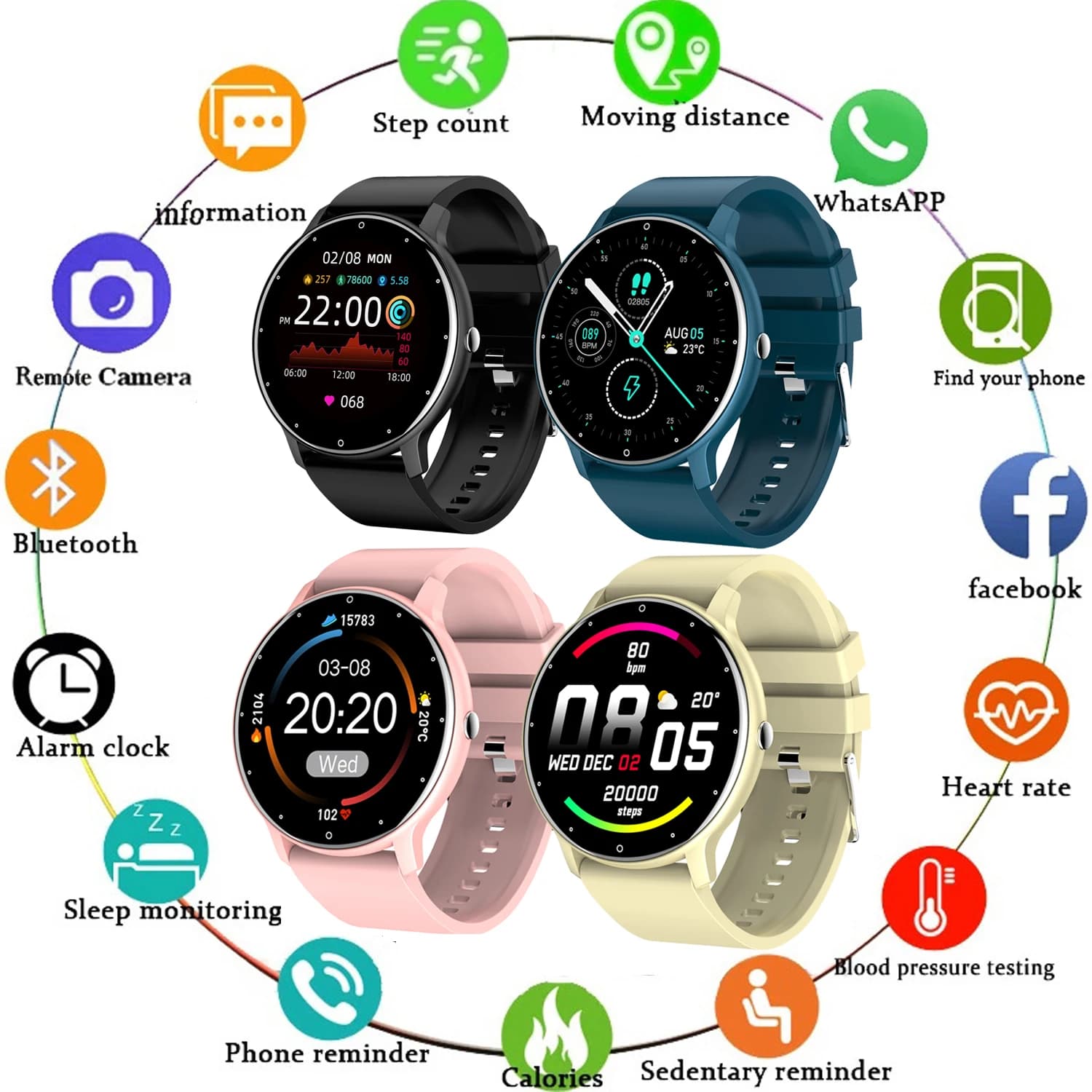 Orologio intelligente sottile da donna e da uomo, schermo completamente touch, chiamata Bluetooth, smartwatch impermeabile, fitness tracker sportivo per Android iOS