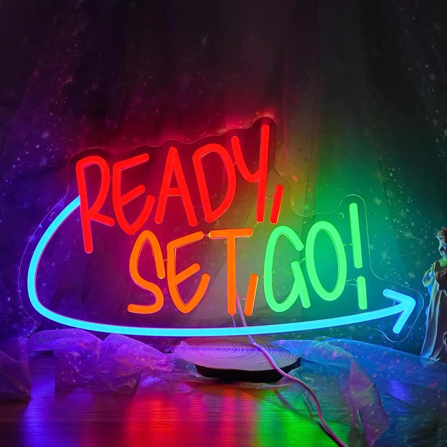 Ready Set Go Insegna al neon USB dimmerabile Gioco Luce a LED per sala giochi Decorazione camera da letto di casa Luce notturna regalo personalizzata