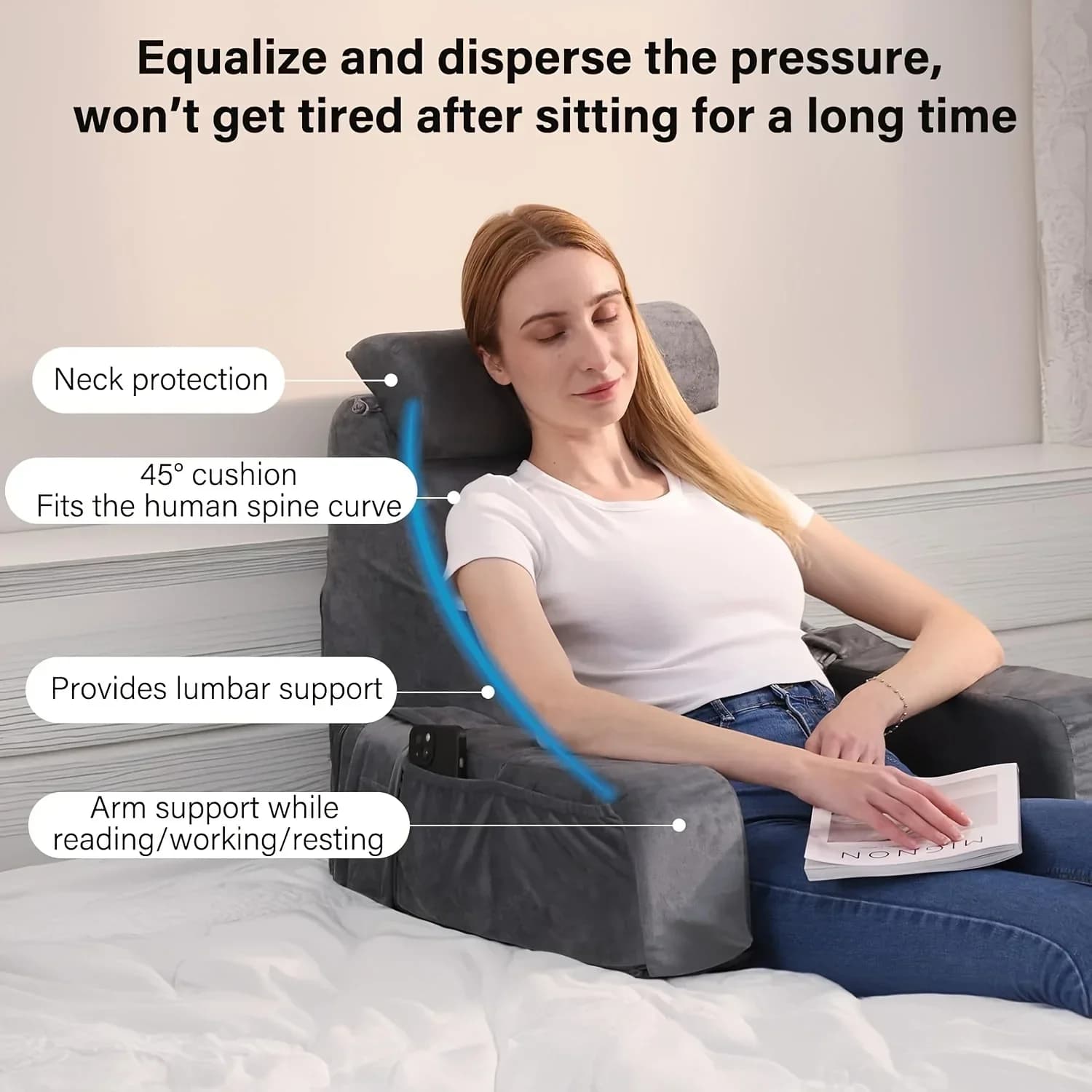 Cuscino da lettura con cuscino per braccioli Cuscino ergonomico di supporto per la schiena per sedia da letto TV Accessorio comfort per giochi Cuscino per sedia da letto