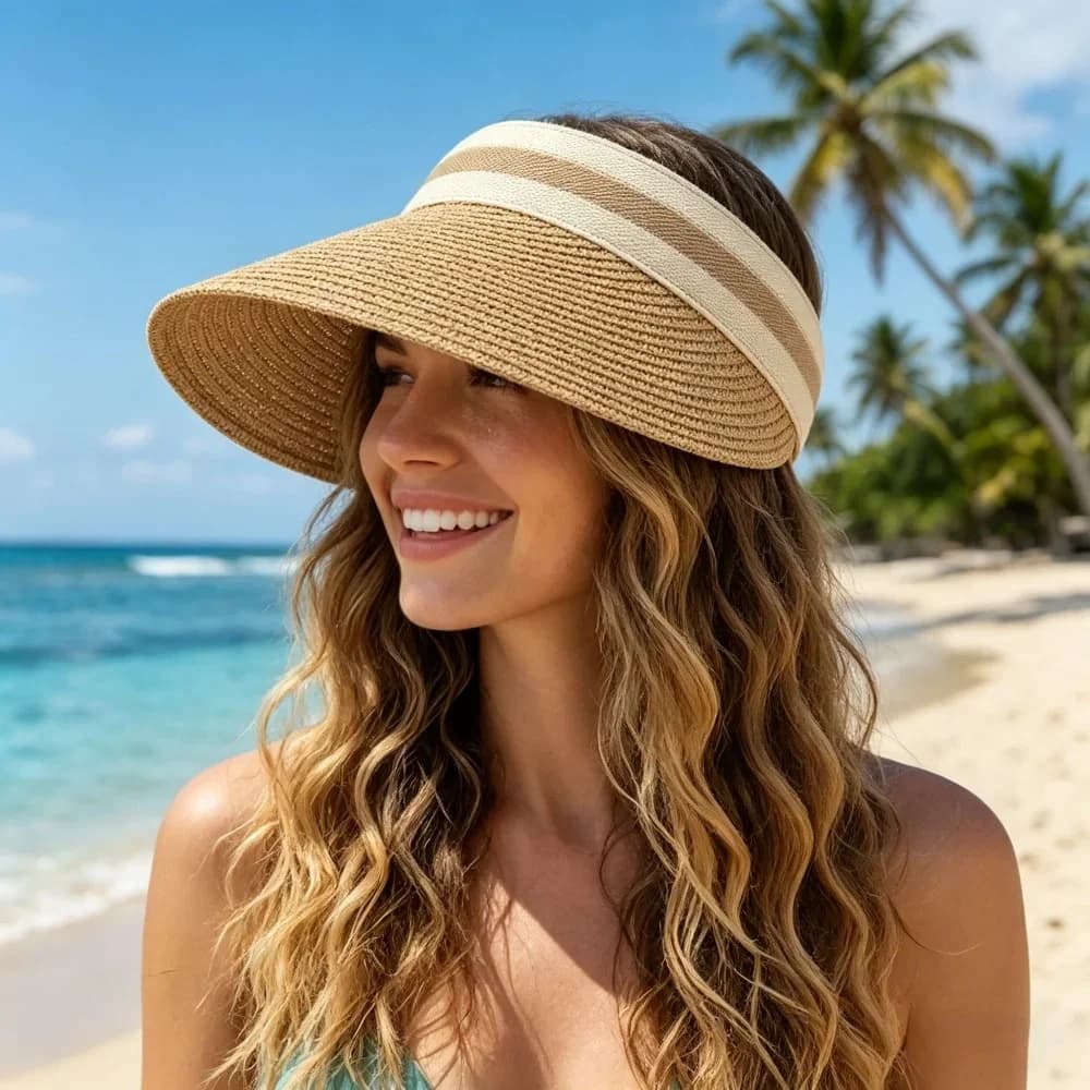 Women's Straw Beach Sun Hat Light and Breathable Summer Sun Hat Seaside Vacation Big Brim Cap Empty Top Hats Hats for Women
