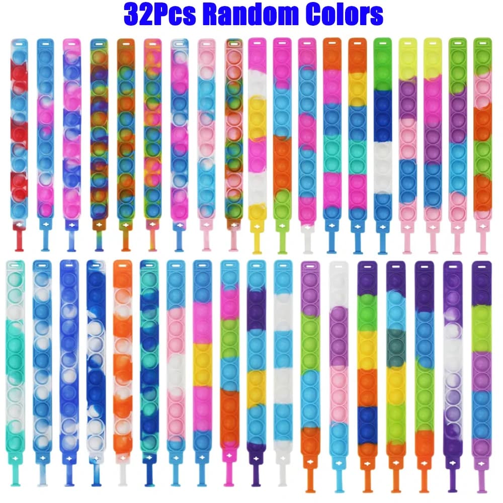 32 pezzi Pop Bracciale Fidget Toy Pack Set Indossabile Fidget Bracciali Push Poping Bubble Sensoriale Giocattoli antistress per bambini Adulti