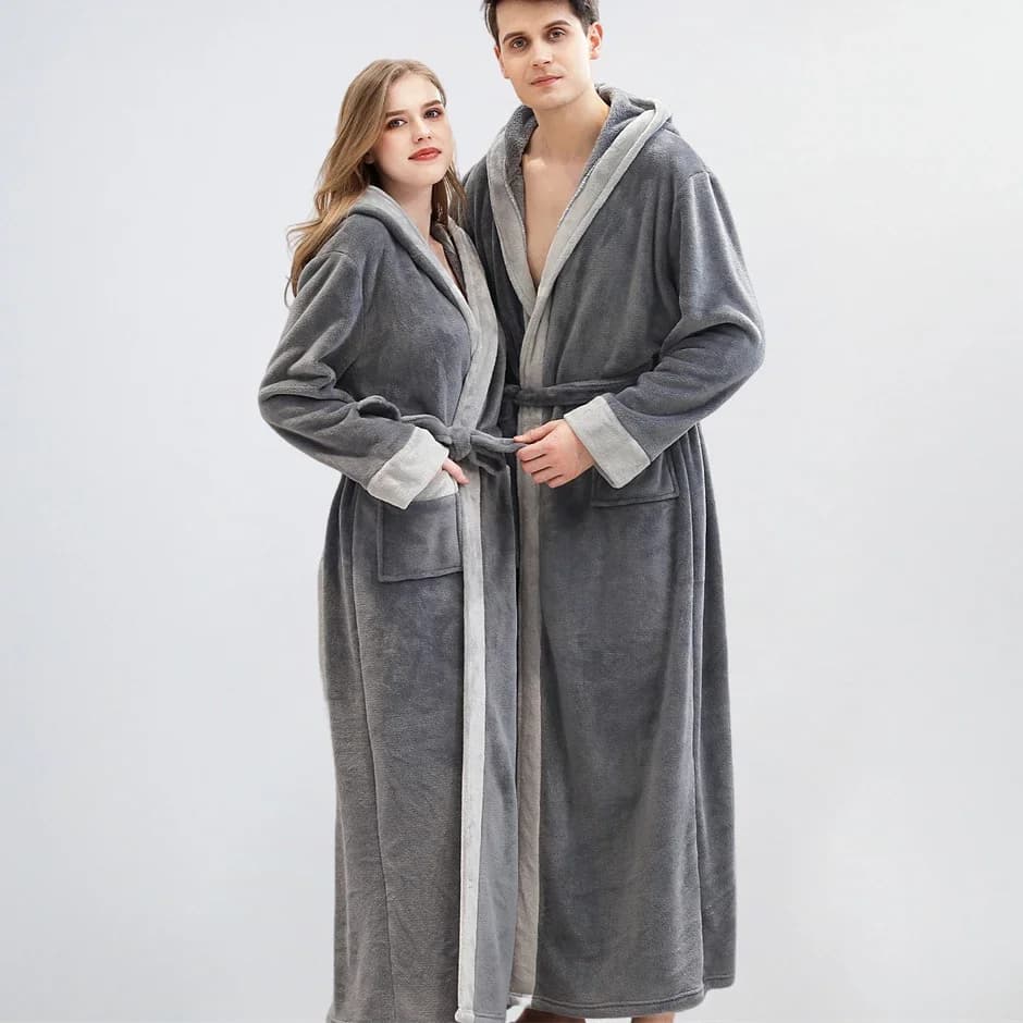 Autunno Inverno Flanella Accappatoio lungo Kimono Abito Addensare Caldo Abito con cappuccio Abito da casa Allentato Casual Coppia Indumenti da notte Abbigliamento da salotto