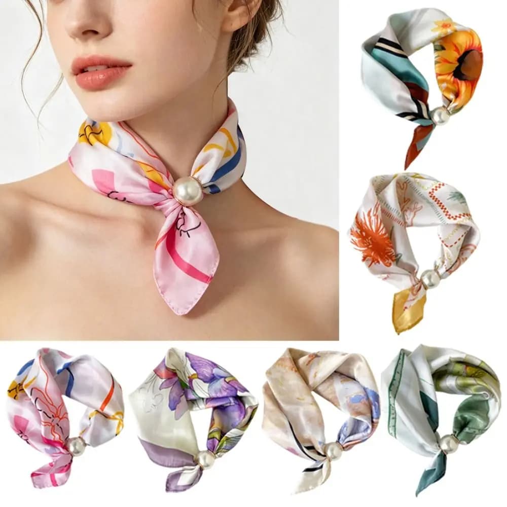 Luxury Lightweight Silk Scarf Breathable Soft Pearl Buckle Scarf Artistic Versatile Magnetic Clasp Scarf Summer Season