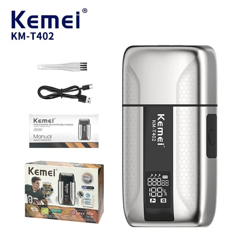 Kemei T402 Professional Barber Foil Shavers for Men Waterproof Electric Reciprocating Razor Shaving Bald Head UV Cover 3 Speeds