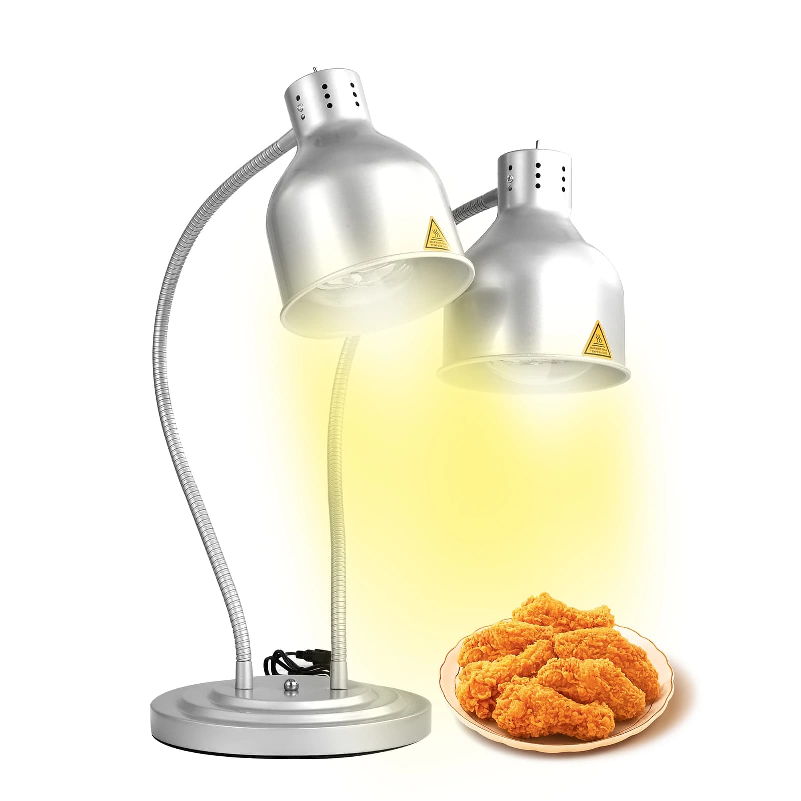 Lampada termica per alimenti, luce scaldavivande portatile a 2 teste, scaldavivande elettrici commerciali indipendenti (Argento)
