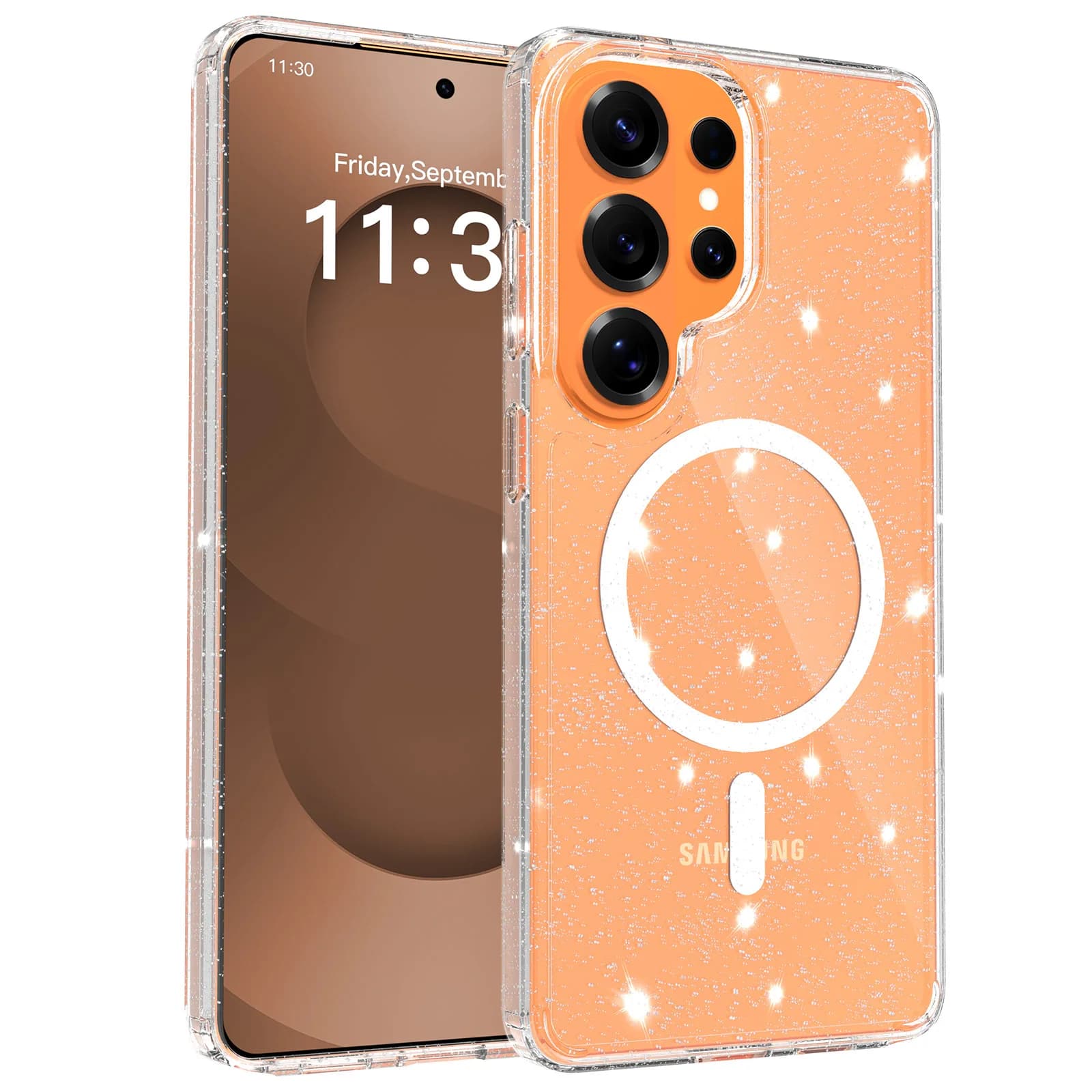 Fashion Shimmer Powder Cap Clear Glitter Phone Case For Samsung Galaxy S26 S25Plus Ultra Magnetic Charge Anti-Drop Protect Cover