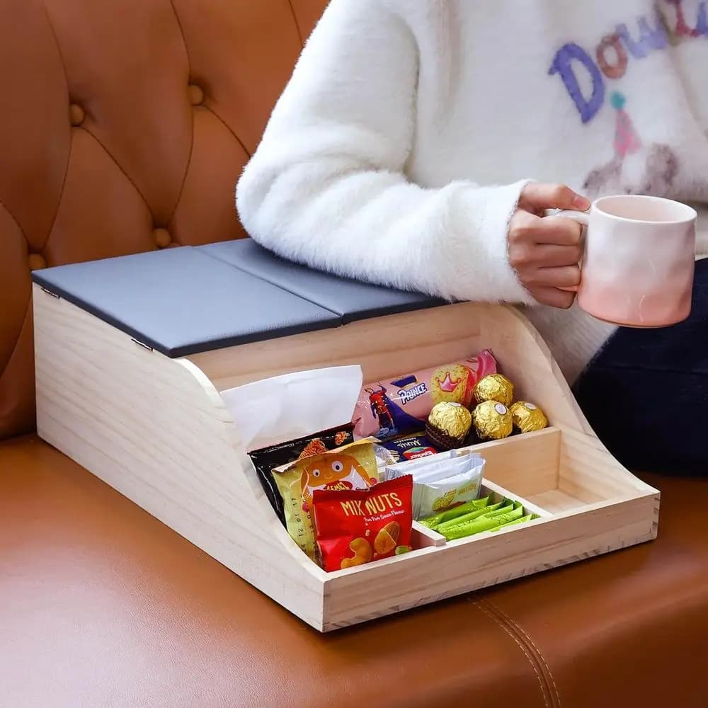 Caddy per divano in pelle con portabevande anti-fuoriuscita, snack impermeabile e organizer remoto per divano, seggiolino auto (grigio)