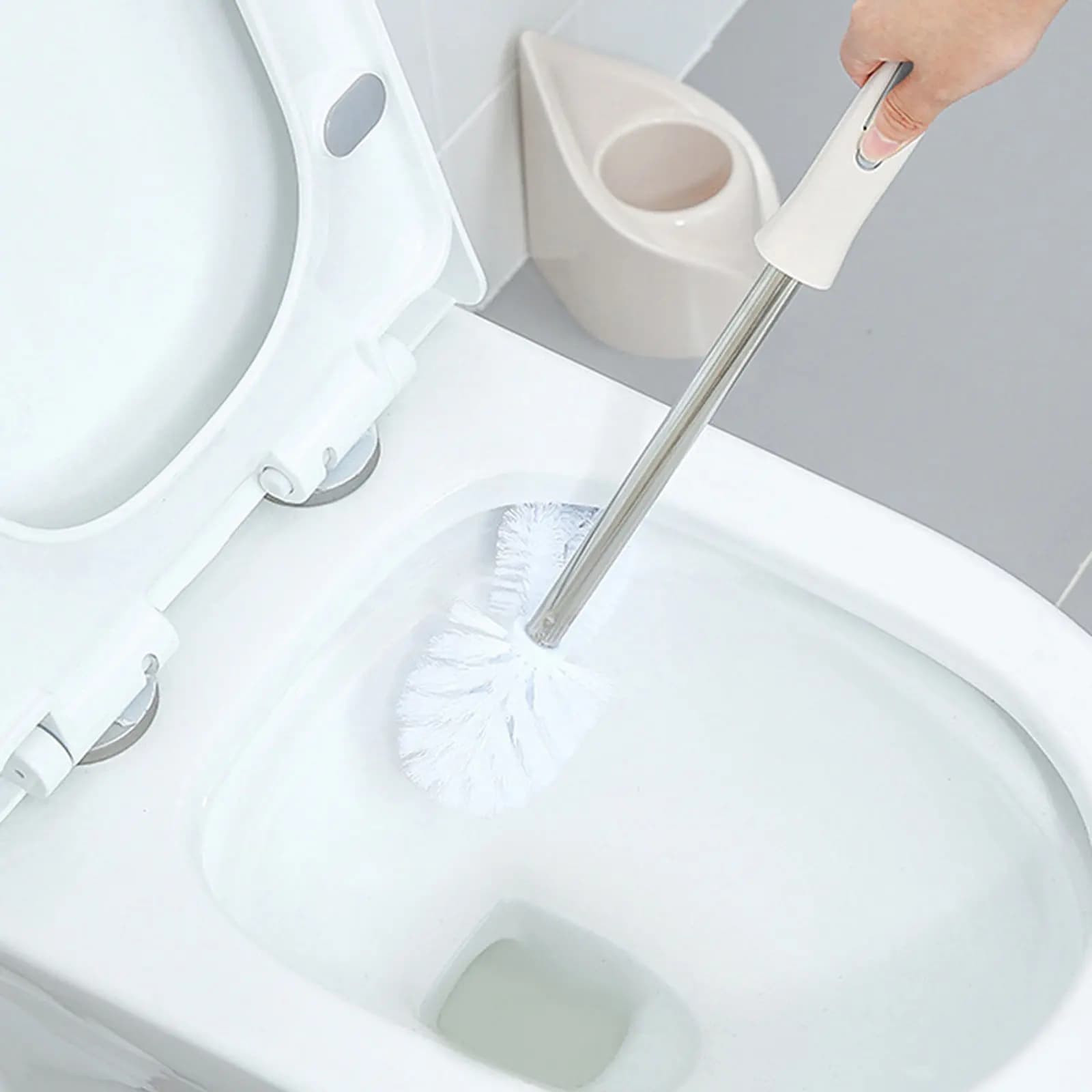 Long Handle Toilet Brush Set Double Sided Stain Remover Brush with Hook Base Storage Elastic Bristles Non Scratch Cleaning Tool