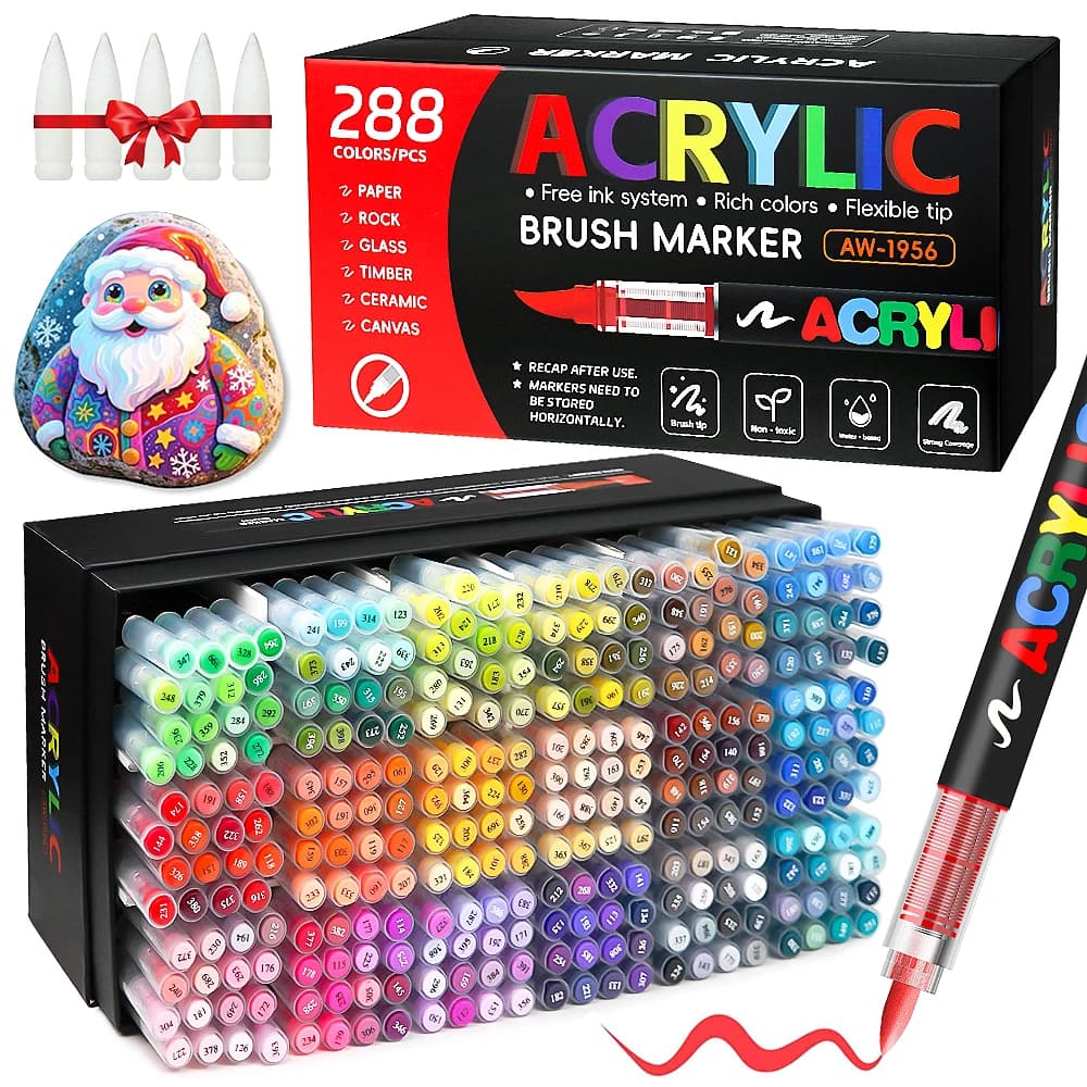 12-288 Colors Acrylic Paint Pen Marker Brush Tip Paint Automatic Ink Control System Marker For Rock Painting Wood Christmas Gift