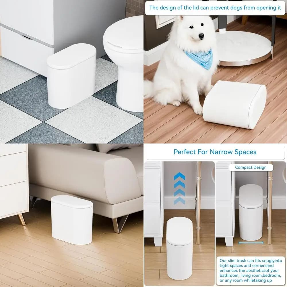 Pattumiera da bagno compatta da 12 litri con coperchio - Design sottile per piccoli spazi, cestino per rifiuti resistente agli animali domestici per casa, camper, ufficio