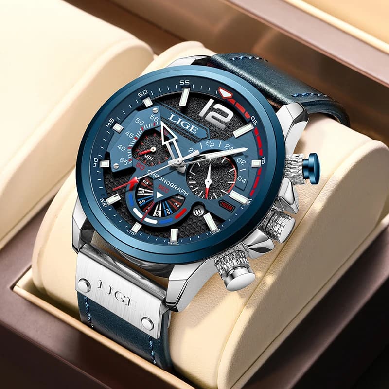 LIGE New Fashion Quartz Man Watch Top Brand Luxury Leather Casual Sport Men's Watches Male Clock Waterproof Luminous Chronograph