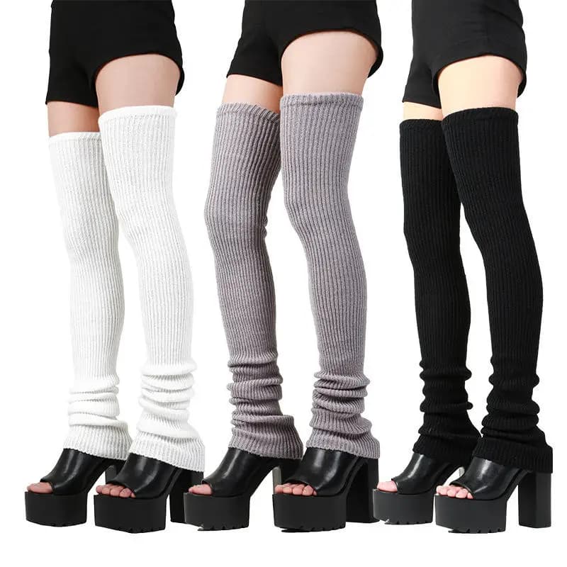 Scaldacollo in maglia JK, calze lunghe al ginocchio, leggings multicolori Lolita da donna, calze lunghe invernali sopra il ginocchio per la casa