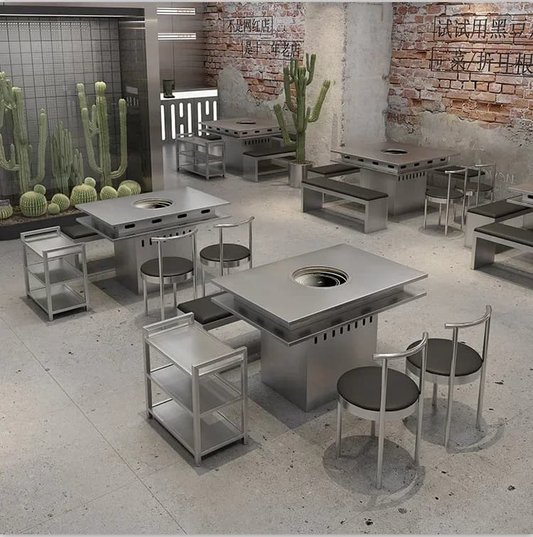 -Industrial Style Hot Pot Restaurant Table And Chair Combination Theme Barbecue Meat And Fish Restaurant Table And Chair