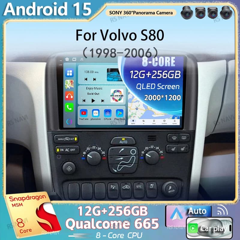 Android 15 Autoradio Per Volvo S80 1998 1999 2000 2001 2002 2003 2004 2005 2006 Navigazione GPS Lettore Multimediale Stereo carplay